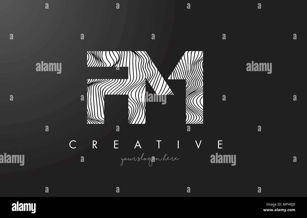 FM F M Lettre Logo avec lignes Zebra Design Texture Vector Illustration. Illustration de Vecteur