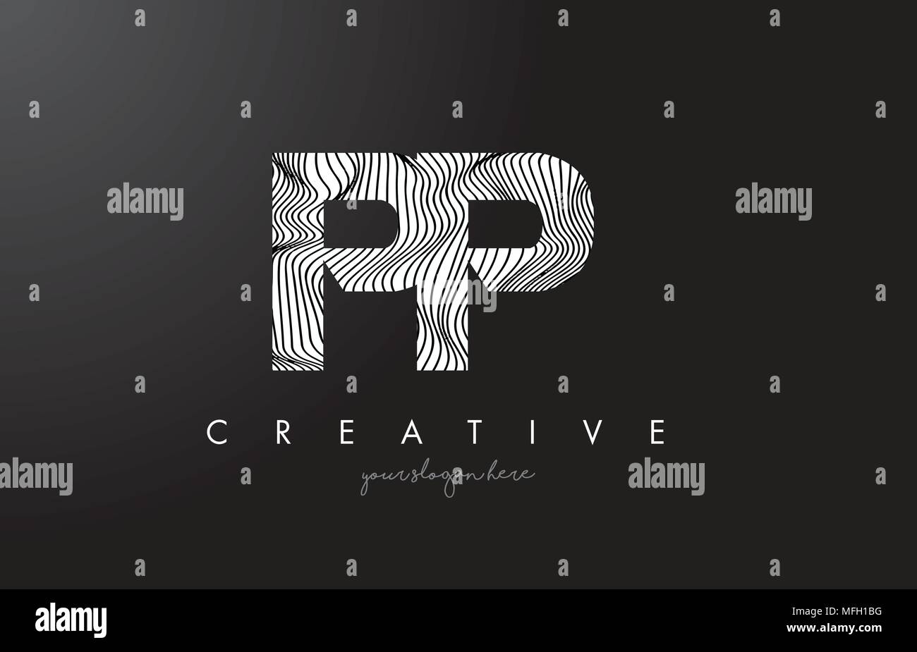 PP P Lettre Logo avec lignes Zebra Design Texture Vector Illustration. Illustration de Vecteur