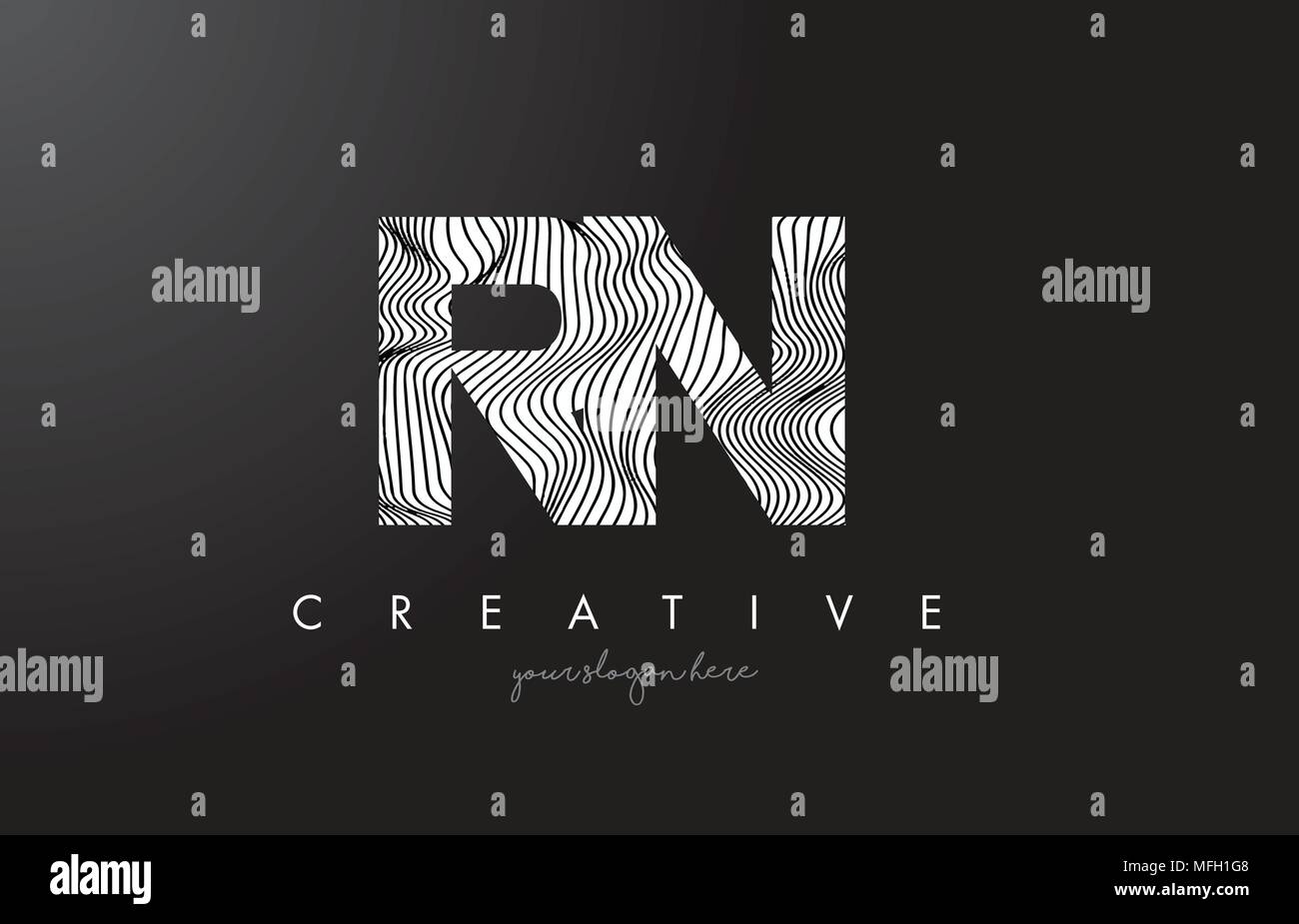 RN R N Lettre Logo avec lignes Zebra Design Texture Vector Illustration. Illustration de Vecteur
