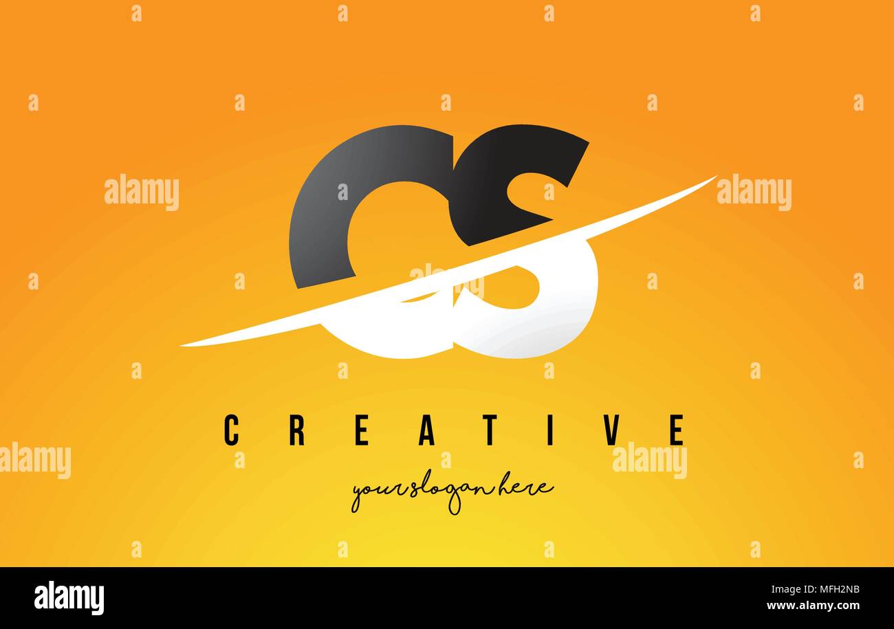 CS C S Lettre Logo Design moderne avec des lettres au milieu coupe Swoosh et fond jaune. Illustration de Vecteur