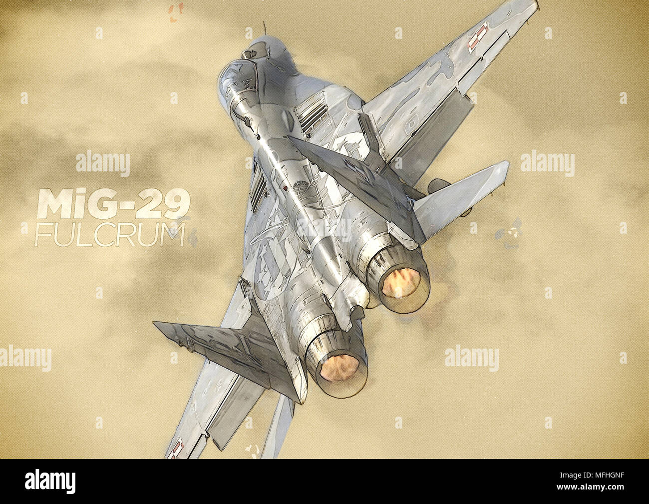 Et arrière de haut spécialement décorée de MiG-29 de l'Armée de l'air polonaise en l'honneur de l'équipe d'héros de la DEUXIÈME GUERRE MONDIALE les pilotes de décoller sur afterburner plein Banque D'Images