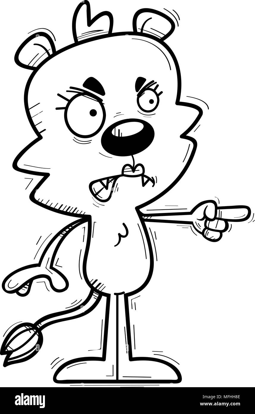 Illustration d'une caricature d'une femme lion à la colère et à pointer. Illustration de Vecteur