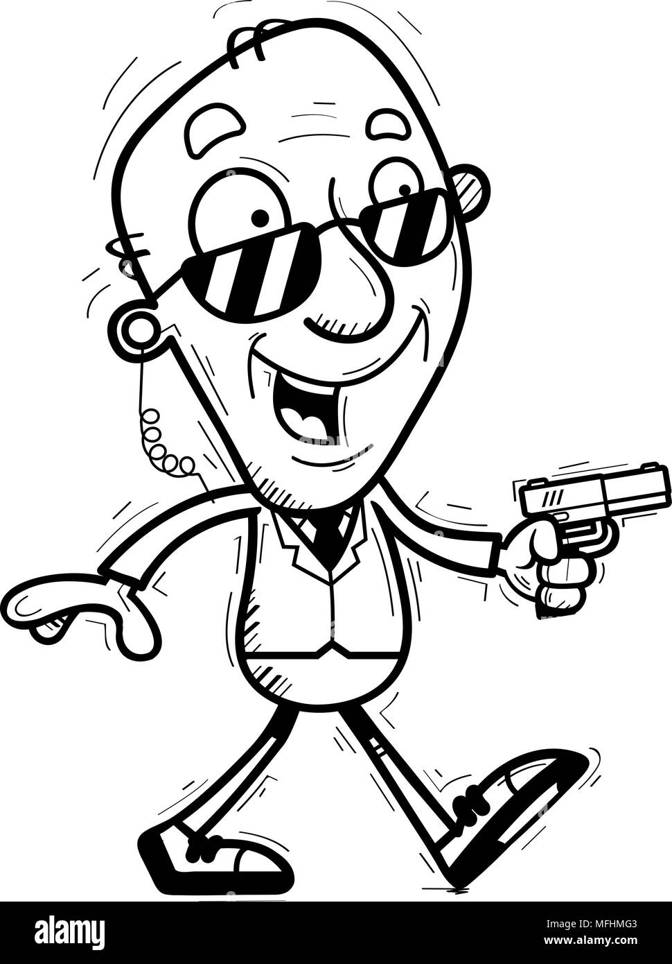 Illustration d'une caricature d'un homme citoyen senior agent des services secrets de la marche. Illustration de Vecteur