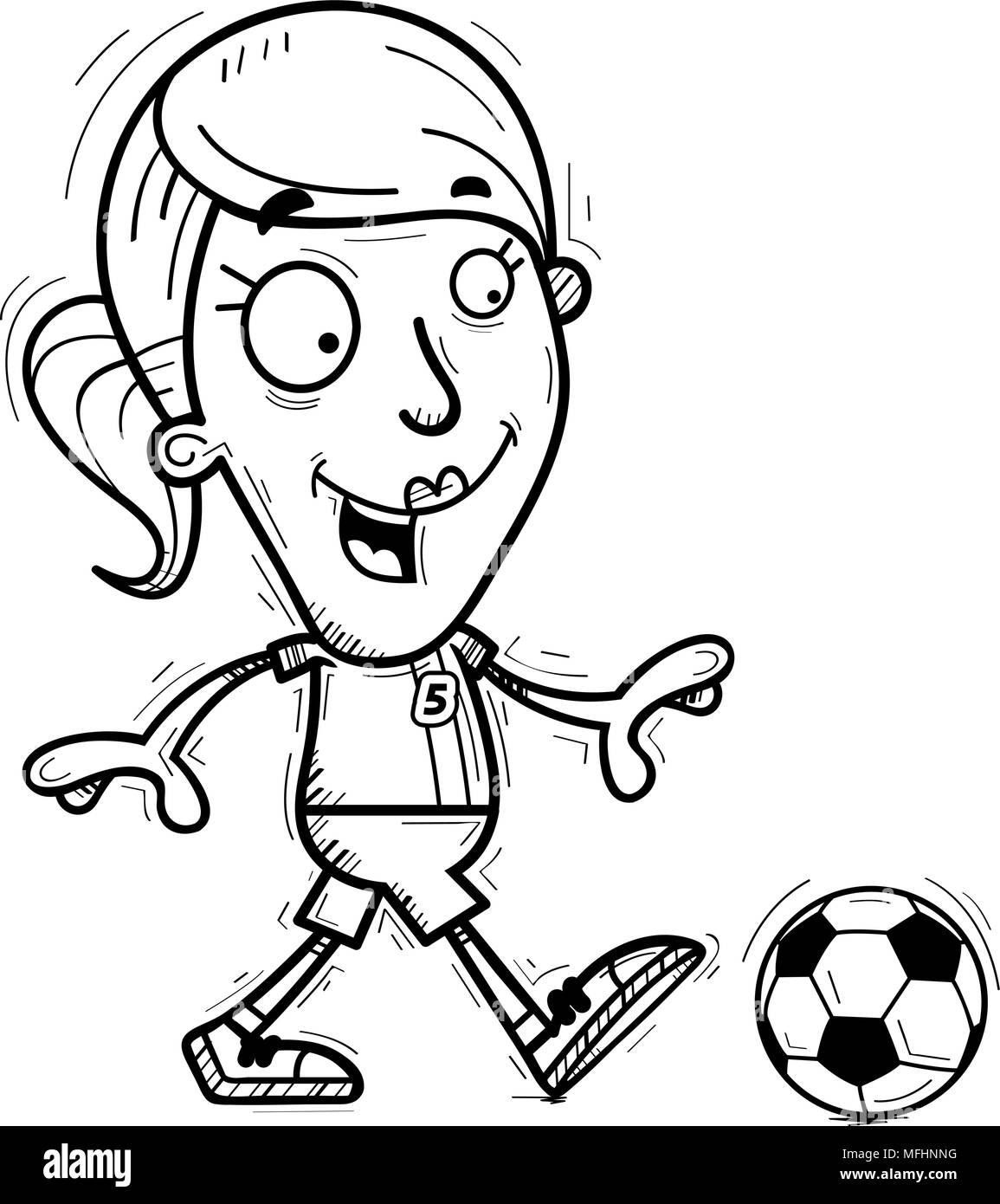 Illustration d'une caricature d'un joueur de soccer femme marche à pied. Illustration de Vecteur