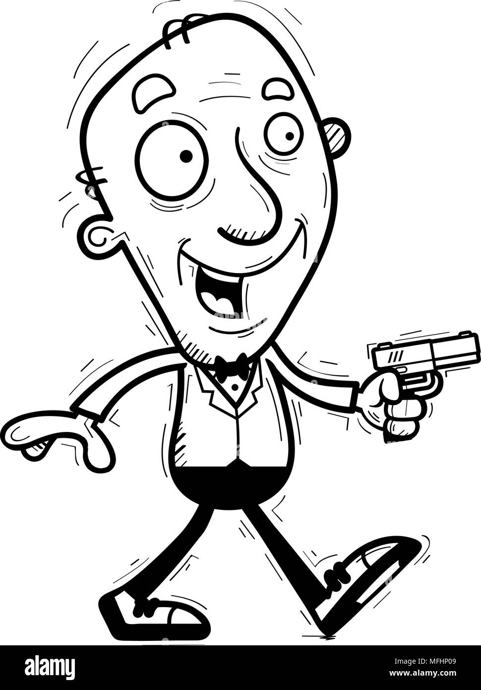 Illustration d'une caricature d'un vieillard spy marche à pied. Illustration de Vecteur