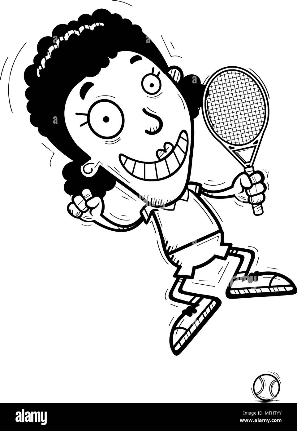 Illustration d'une caricature d'un joueur de tennis femme noir le saut. Illustration de Vecteur