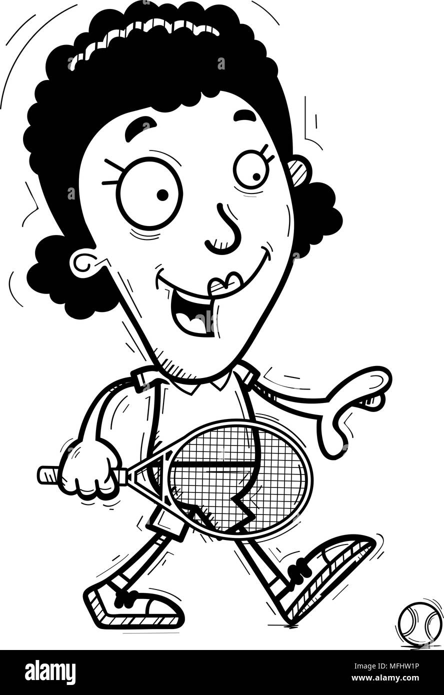 Illustration d'une caricature d'un joueur de tennis femme noir marche à pied. Illustration de Vecteur