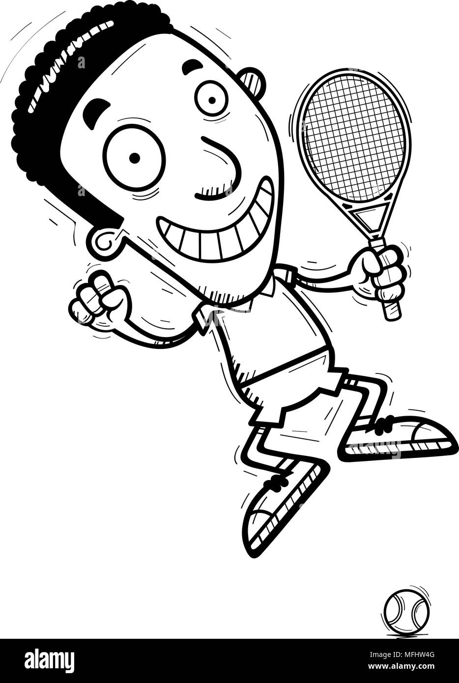 Illustration d'une caricature d'un homme noir tennis player jumping. Illustration de Vecteur