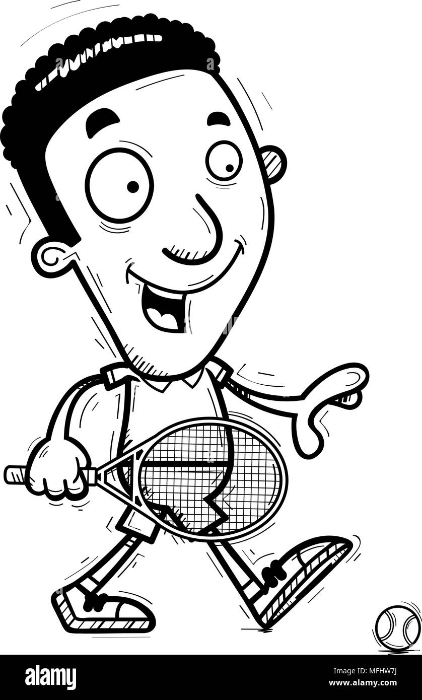 Illustration d'une caricature d'un homme noir tennis player marche à pied. Illustration de Vecteur