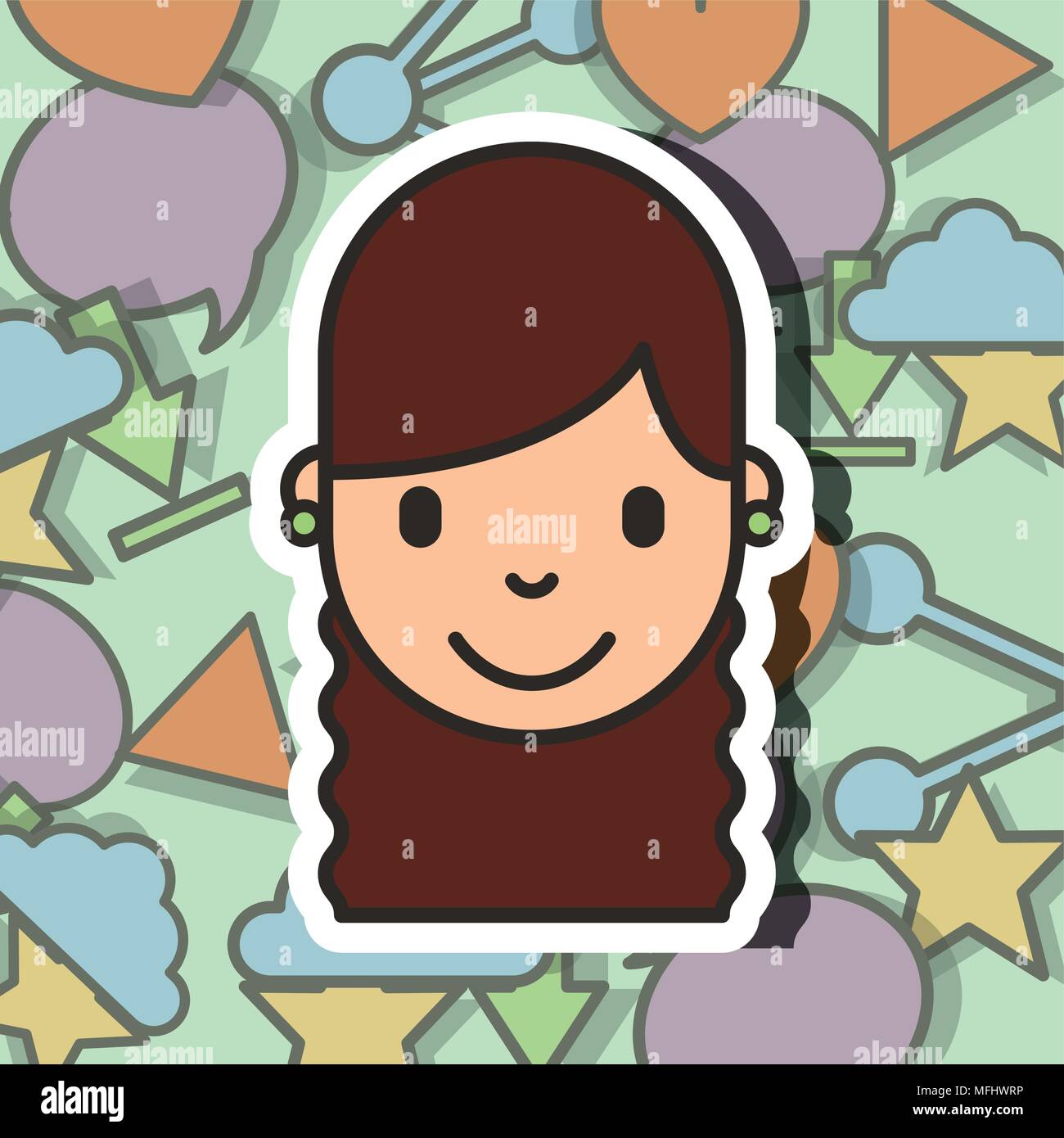 Happy girl face sur fond de médias sociaux Illustration de Vecteur