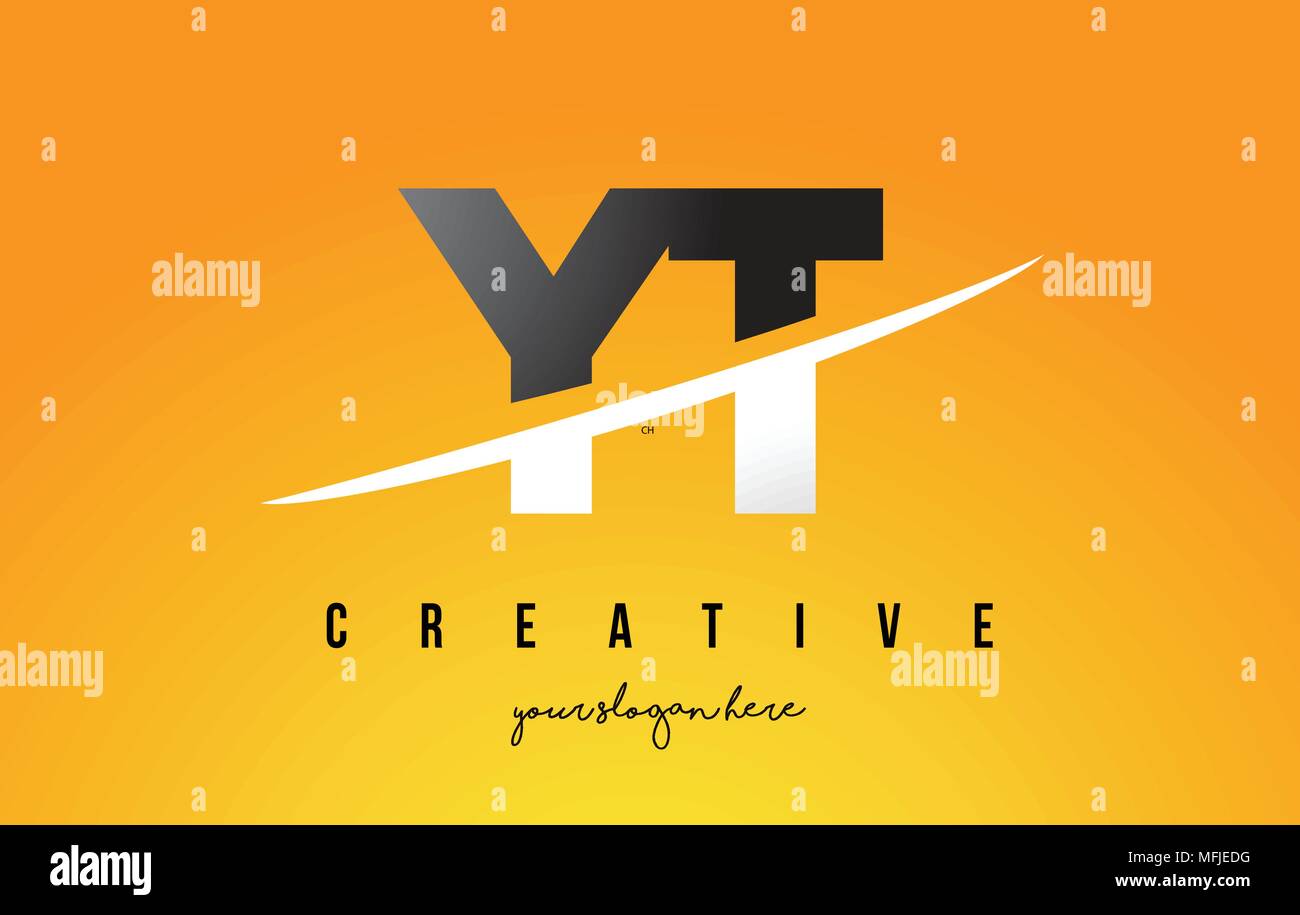 YT Y T Lettre Logo Design moderne avec des lettres au milieu coupe Swoosh et fond jaune. Illustration de Vecteur