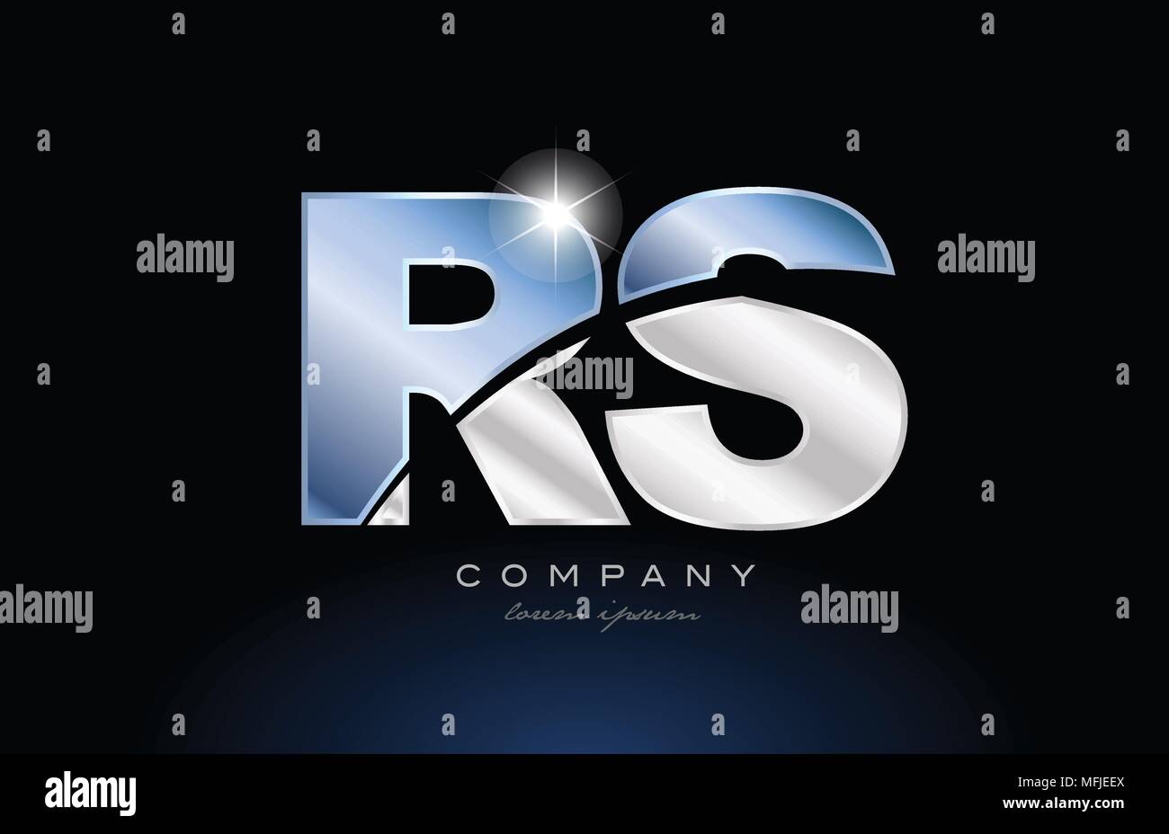 Lettre de l'alphabet rs r s avec logo couleur bleu métal adapté pour une société ou entreprise Illustration de Vecteur