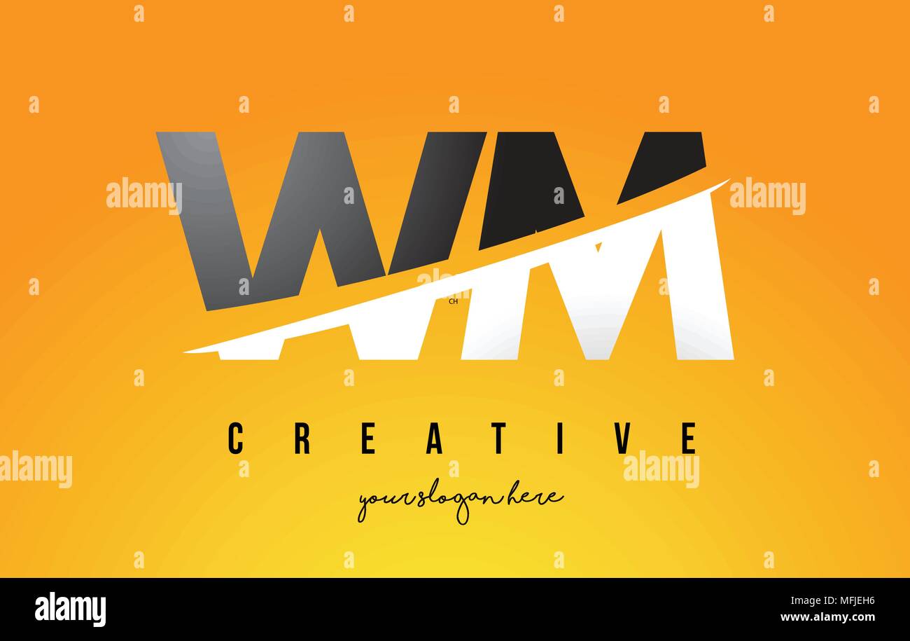 WM W M Lettre Logo Design moderne avec des lettres au milieu coupe Swoosh et fond jaune. Illustration de Vecteur