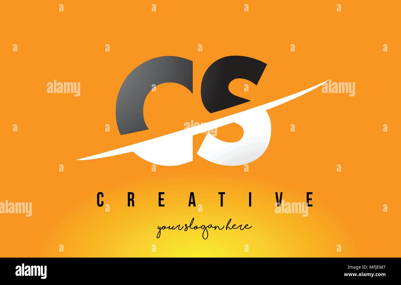 CS C S Lettre Logo Design moderne avec des lettres au milieu coupe Swoosh et fond jaune. Illustration de Vecteur