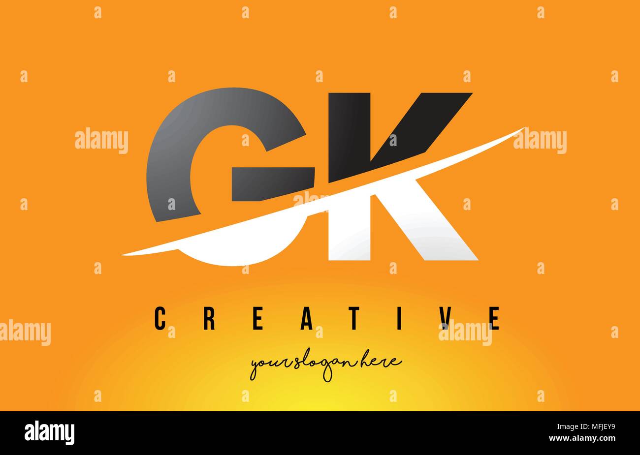 GK G K Lettre Logo Design moderne avec des lettres au milieu coupe Swoosh et fond jaune. Illustration de Vecteur