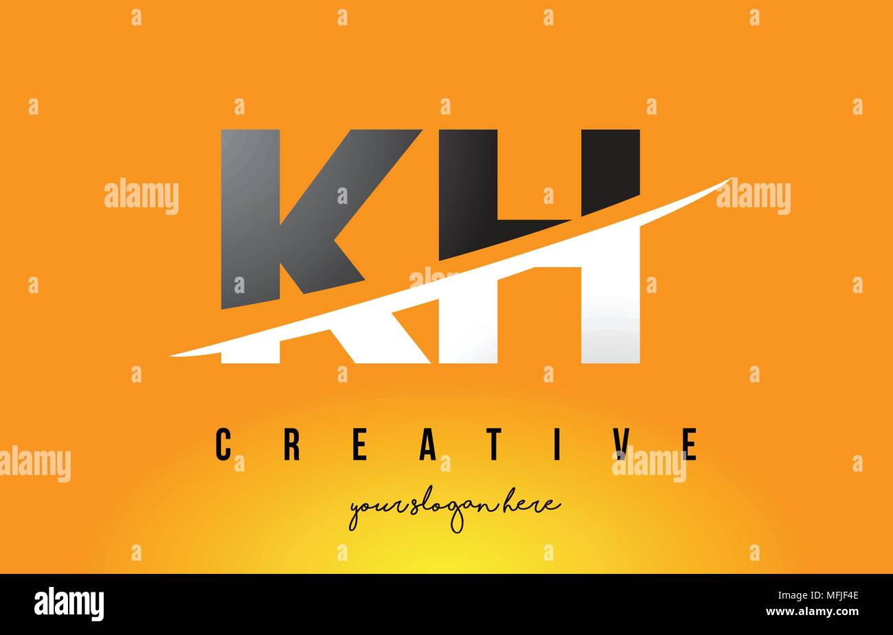 KH K H Lettre Logo Design moderne avec des lettres au milieu coupe Swoosh et fond jaune. Illustration de Vecteur