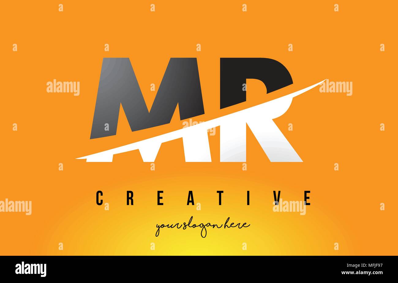 MR M R Lettre Logo Design moderne avec des lettres au milieu coupe Swoosh et fond jaune. Illustration de Vecteur