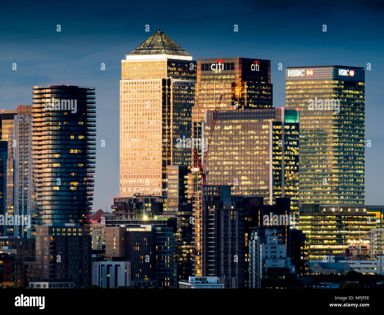 Canary Wharf, les Docklands, vue de Greenwich, Londres, Angleterre, Royaume-Uni, Europe Banque D'Images