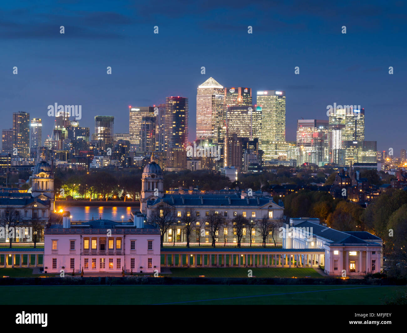 Canary Wharf view de Greenwich, Londres, Angleterre, Royaume-Uni, Europe Banque D'Images