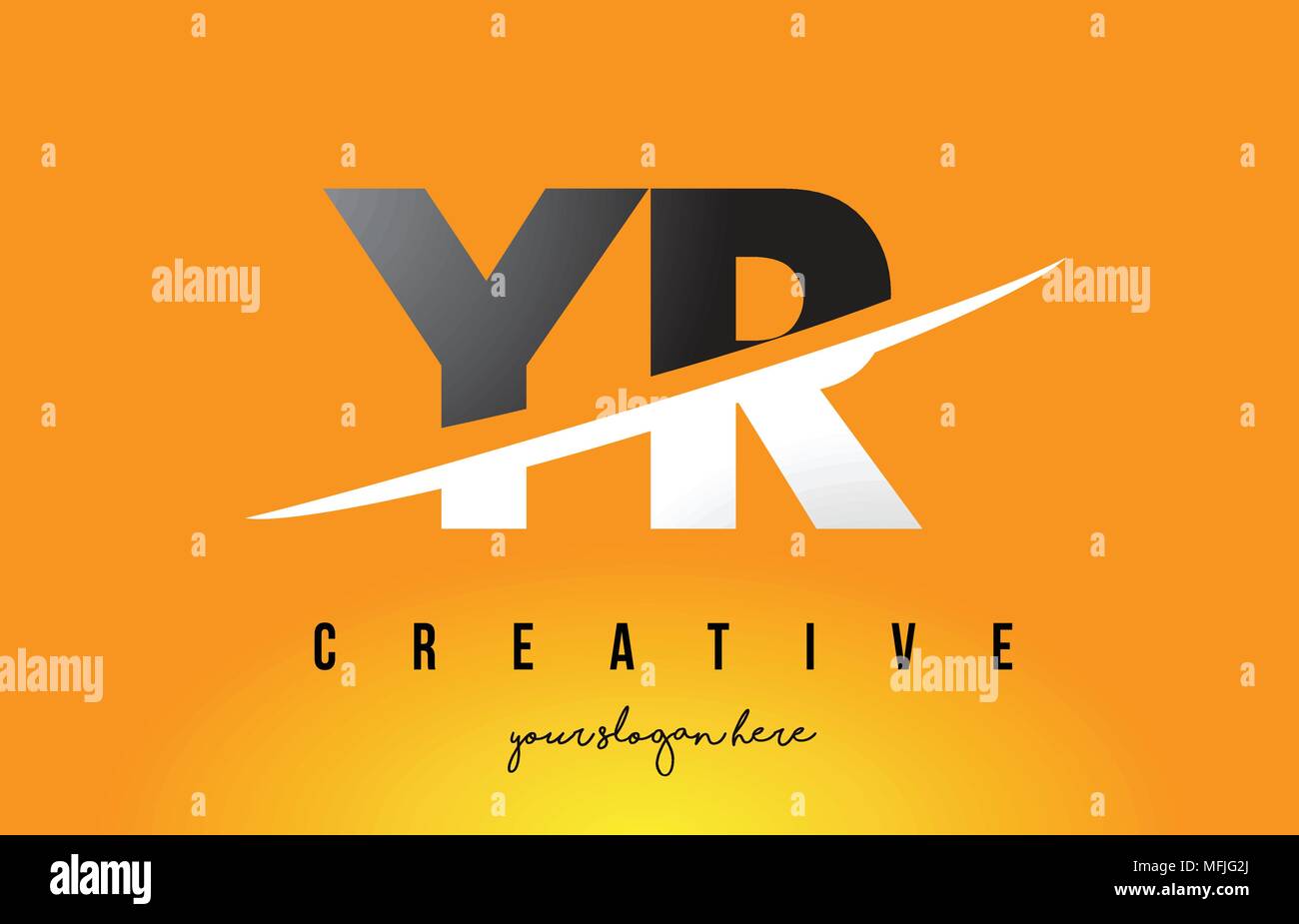 An Y R Lettre Logo Design moderne avec des lettres au milieu coupe Swoosh et fond jaune. Illustration de Vecteur