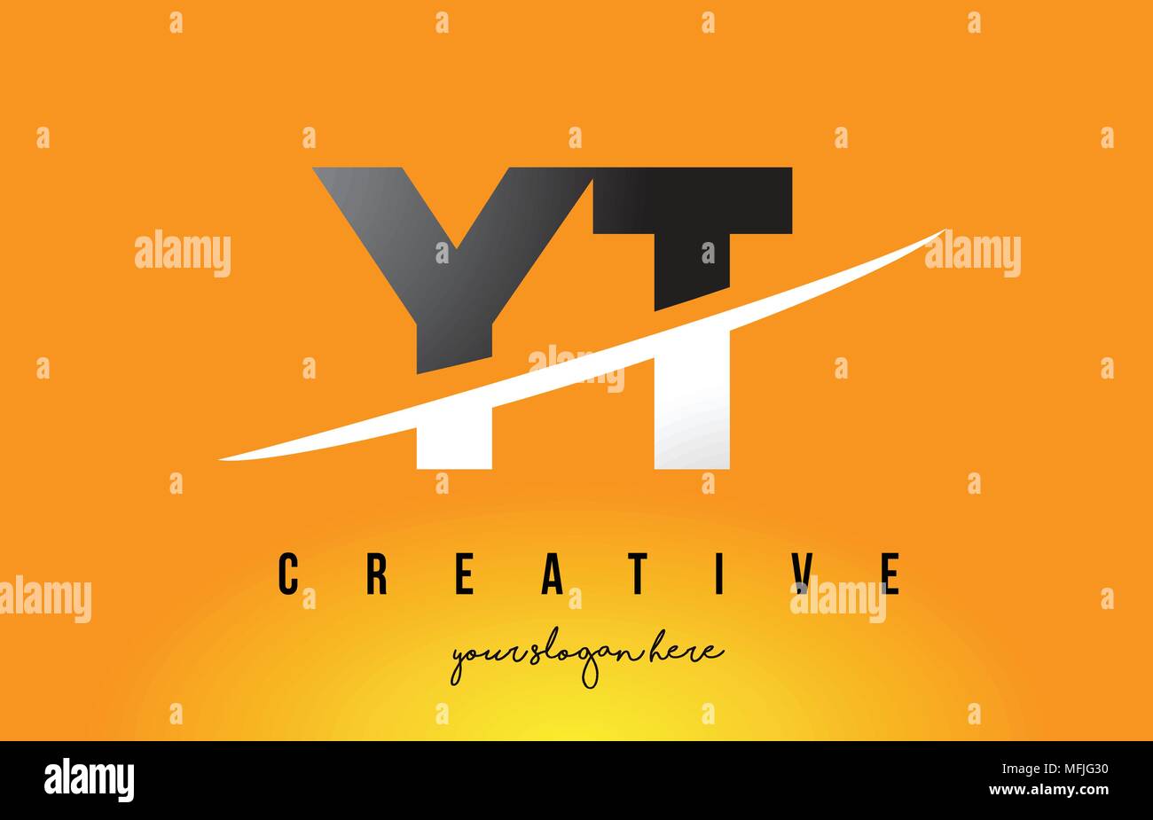 YT Y T Lettre Logo Design moderne avec des lettres au milieu coupe Swoosh et fond jaune. Illustration de Vecteur