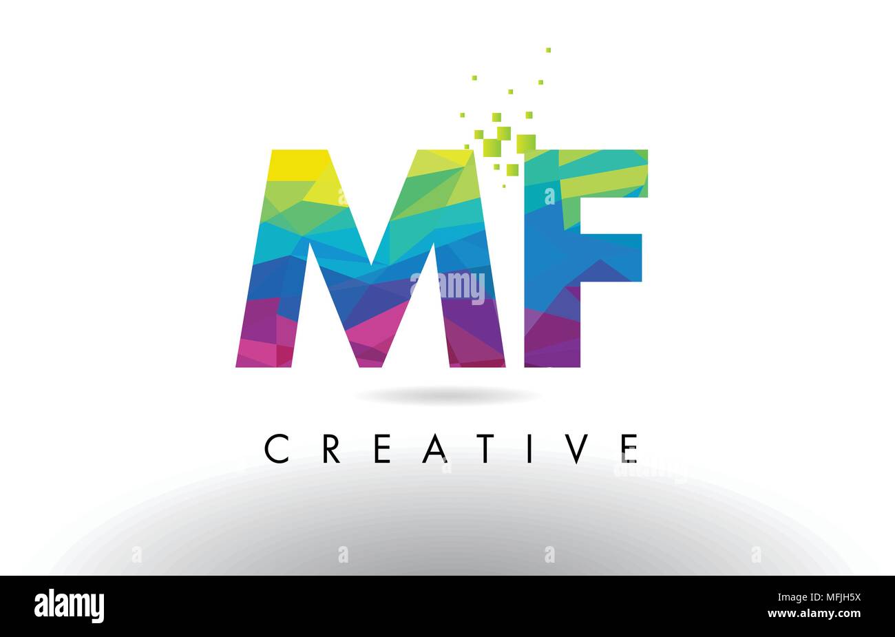MF M F Lettre colorés avec des triangles d'Origami Création Vecteur Arc-en-ciel. Illustration de Vecteur