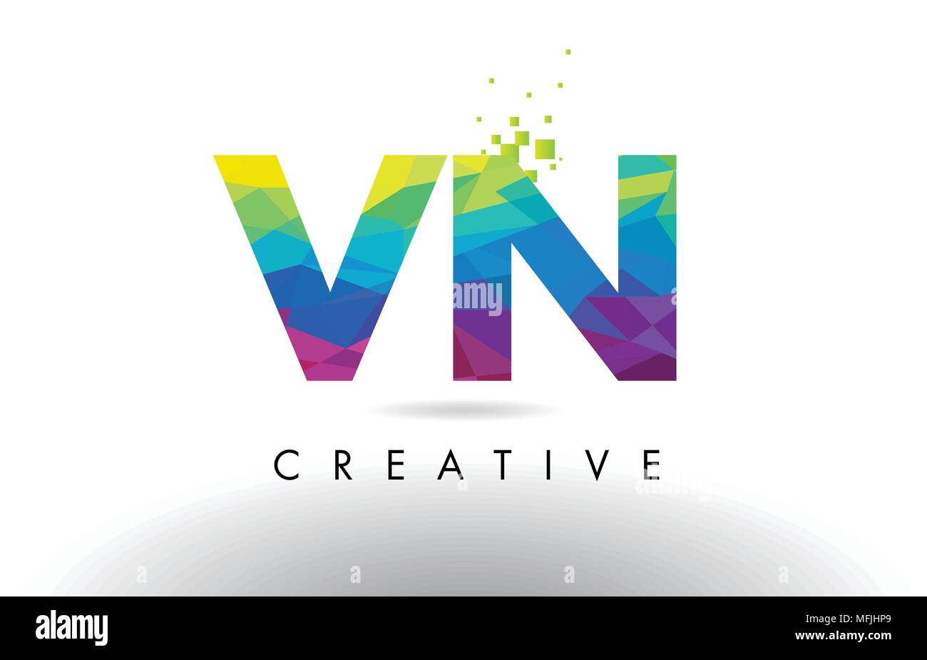 VN V N Lettre colorés avec des triangles d'Origami Création Vecteur Arc-en-ciel. Illustration de Vecteur