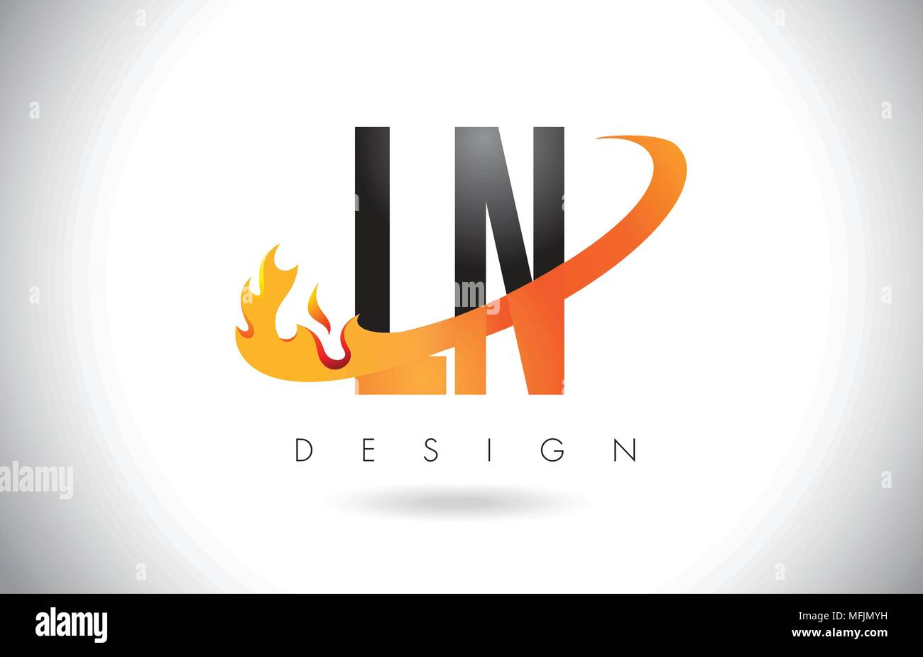LN L N Lettre Logo Design avec le feu et flammes Swoosh Orange Vector Illustration. Illustration de Vecteur