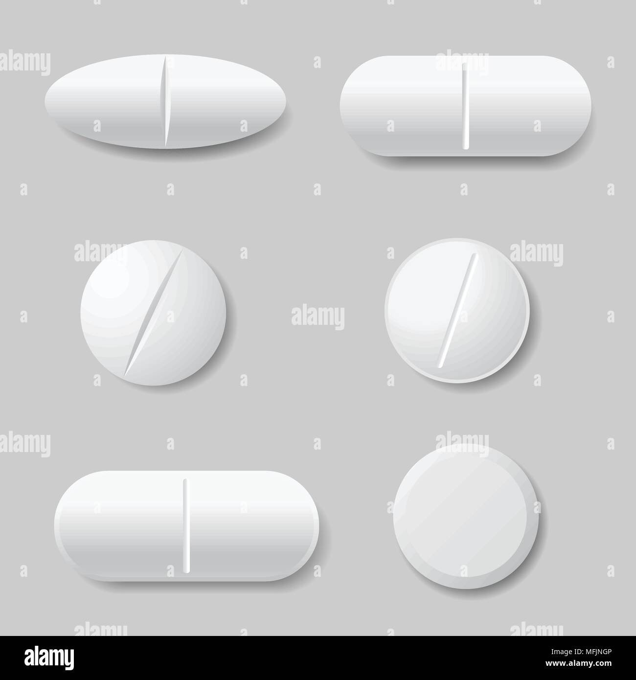 Série d'illustrations vectorielles de médecine blanc pilules, ronds et ovales - isolé sur fond gris Illustration de Vecteur