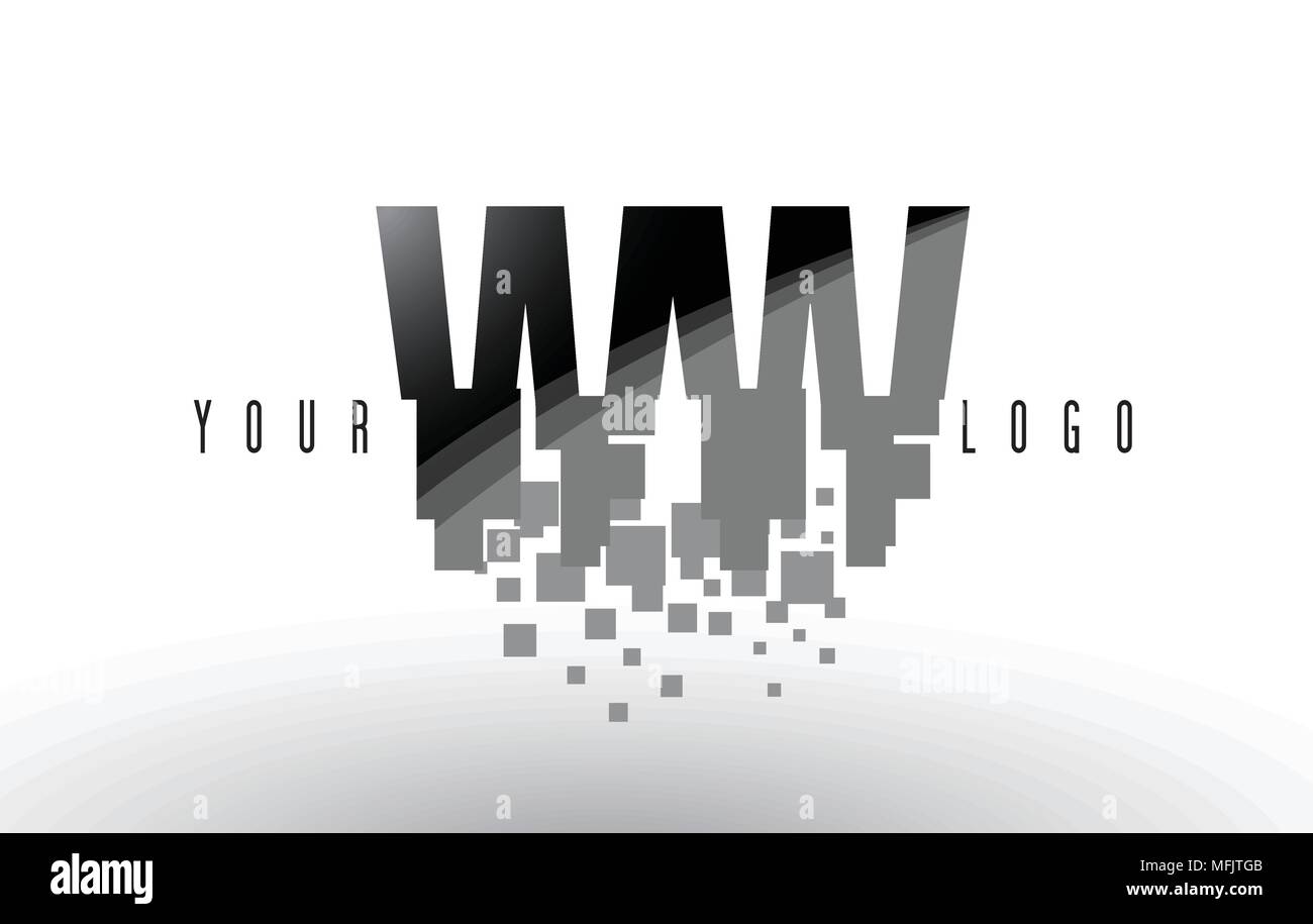 WW W Lettre avec logo des pixels carrés noirs éclats numérique. Lettres créatif Vector Illustration. Illustration de Vecteur
