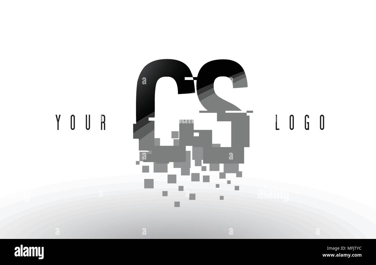 CS C S Pixel Logo Lettre numérique avec Shattered cases noires. Lettres créatif Vector Illustration. Illustration de Vecteur