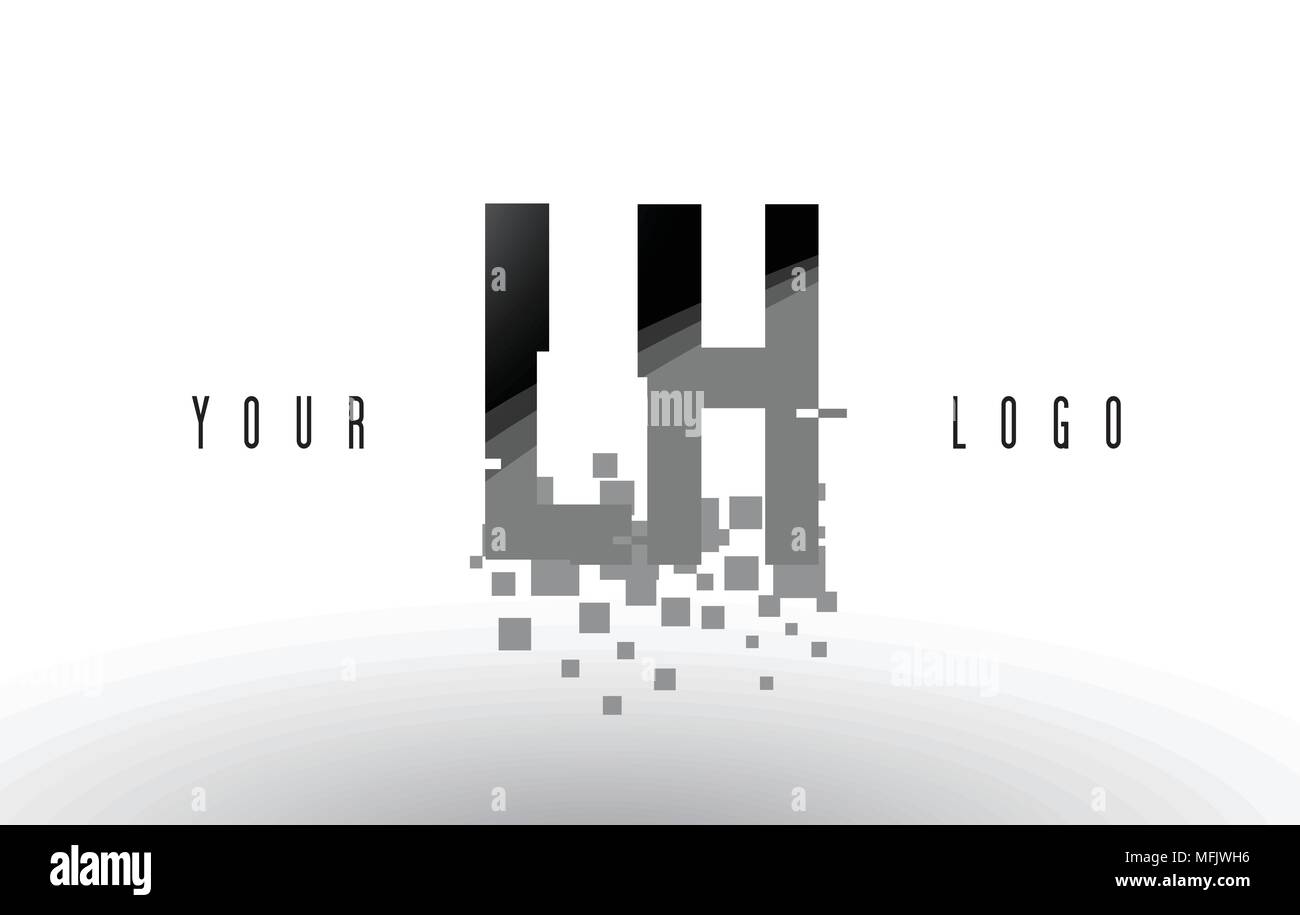 LH L H Pixel Logo Lettre numérique avec Shattered cases noires. Lettres créatif Vector Illustration. Illustration de Vecteur