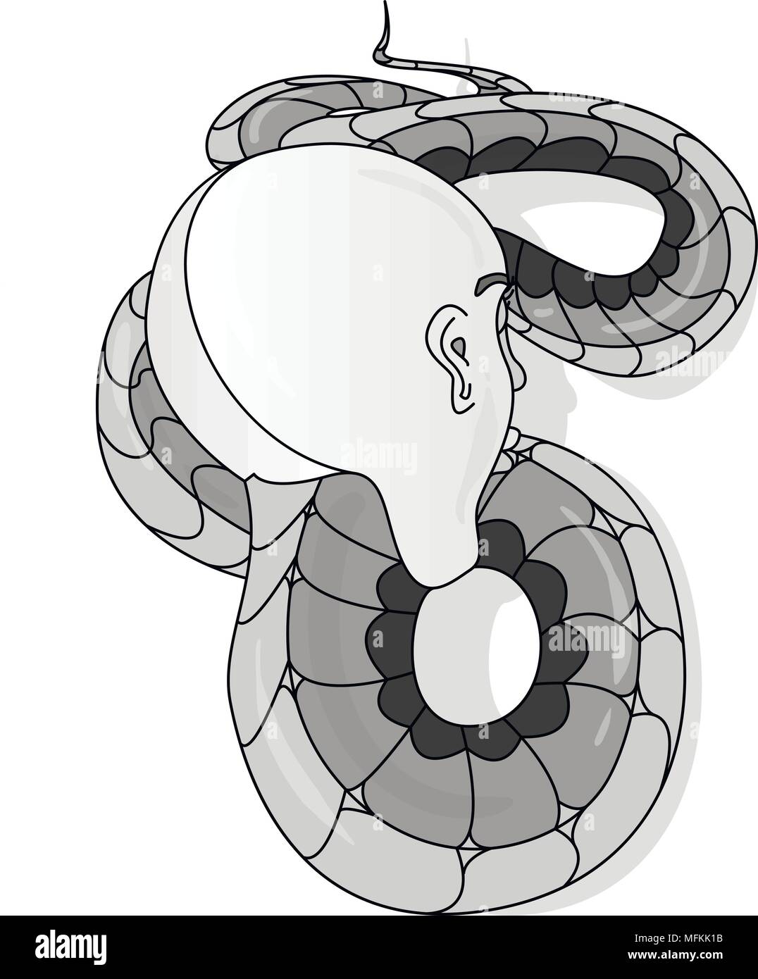 Tête humaine à la main avec des corps de serpent. Illustration de Vecteur
