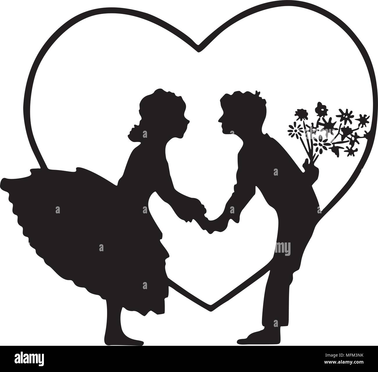 Amoureux au coeur Silhouette - Retro Clipart Illustration Illustration de Vecteur