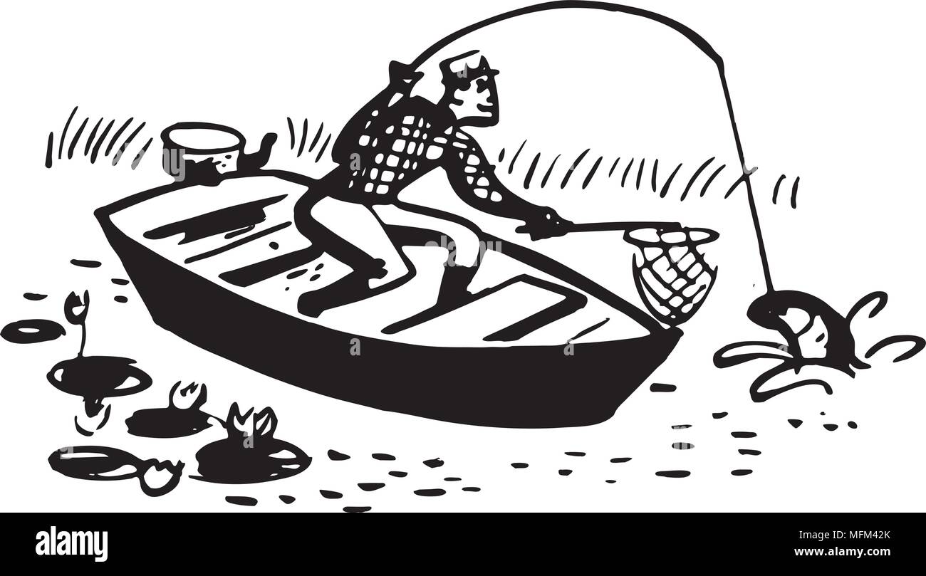 L'homme la capture de poissons dans la région de yacht - Retro Clipart Illustration Illustration de Vecteur