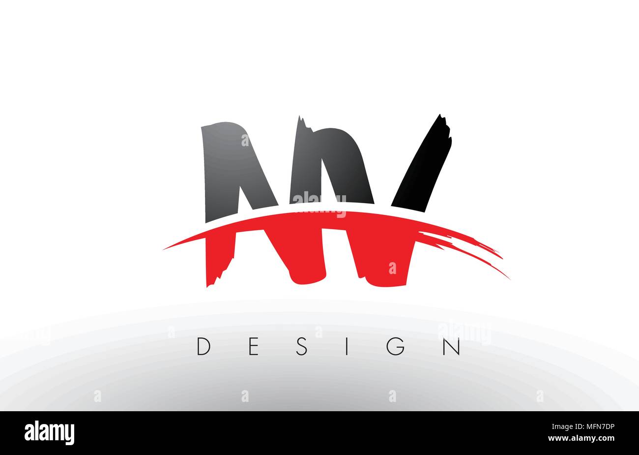 NV N V Pinceau les lettres du logo design avec des couleurs rouge et noire et Pinceau Lettre Concept. Illustration de Vecteur