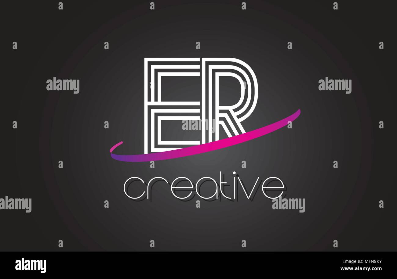 ER R E Lettre avec Logo Design Lignes et violet Swoosh Vector Illustration des lettres. Illustration de Vecteur
