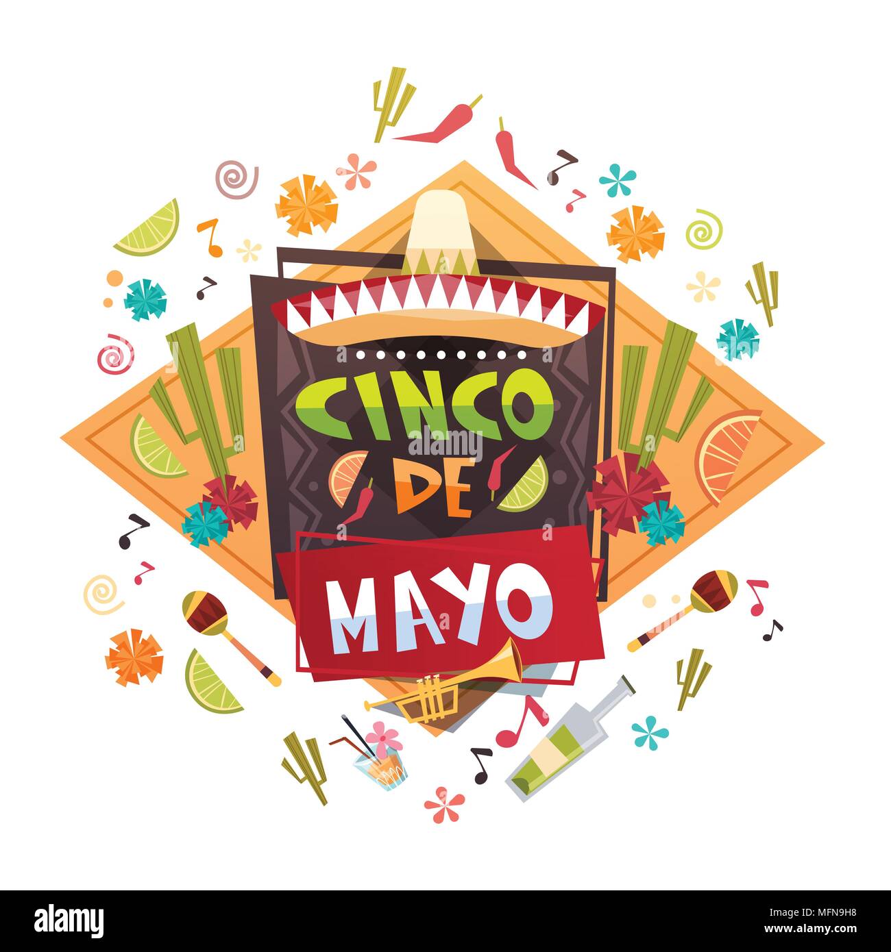 Le Cinco de Mayo Mexican Holiday Greeting Card Conception d'affiches de décoration Illustration de Vecteur