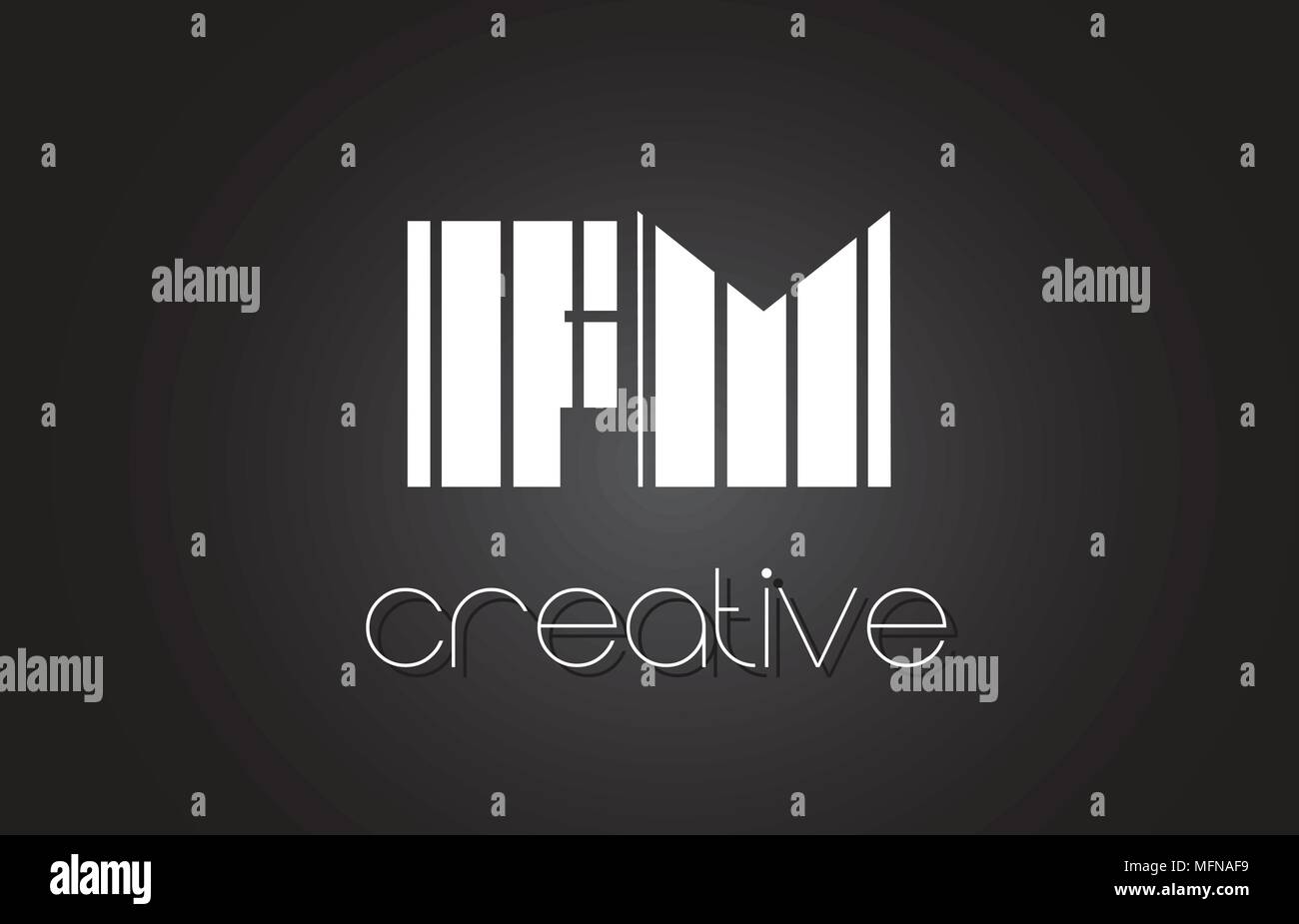 M F FM Creative Lettre Logo Design avec des lignes blanches et noires. Illustration de Vecteur