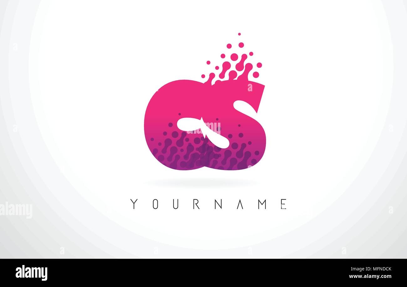 CS C S avec logo lettre Lettres rose et violet Points Particules de couleur Design. Illustration de Vecteur