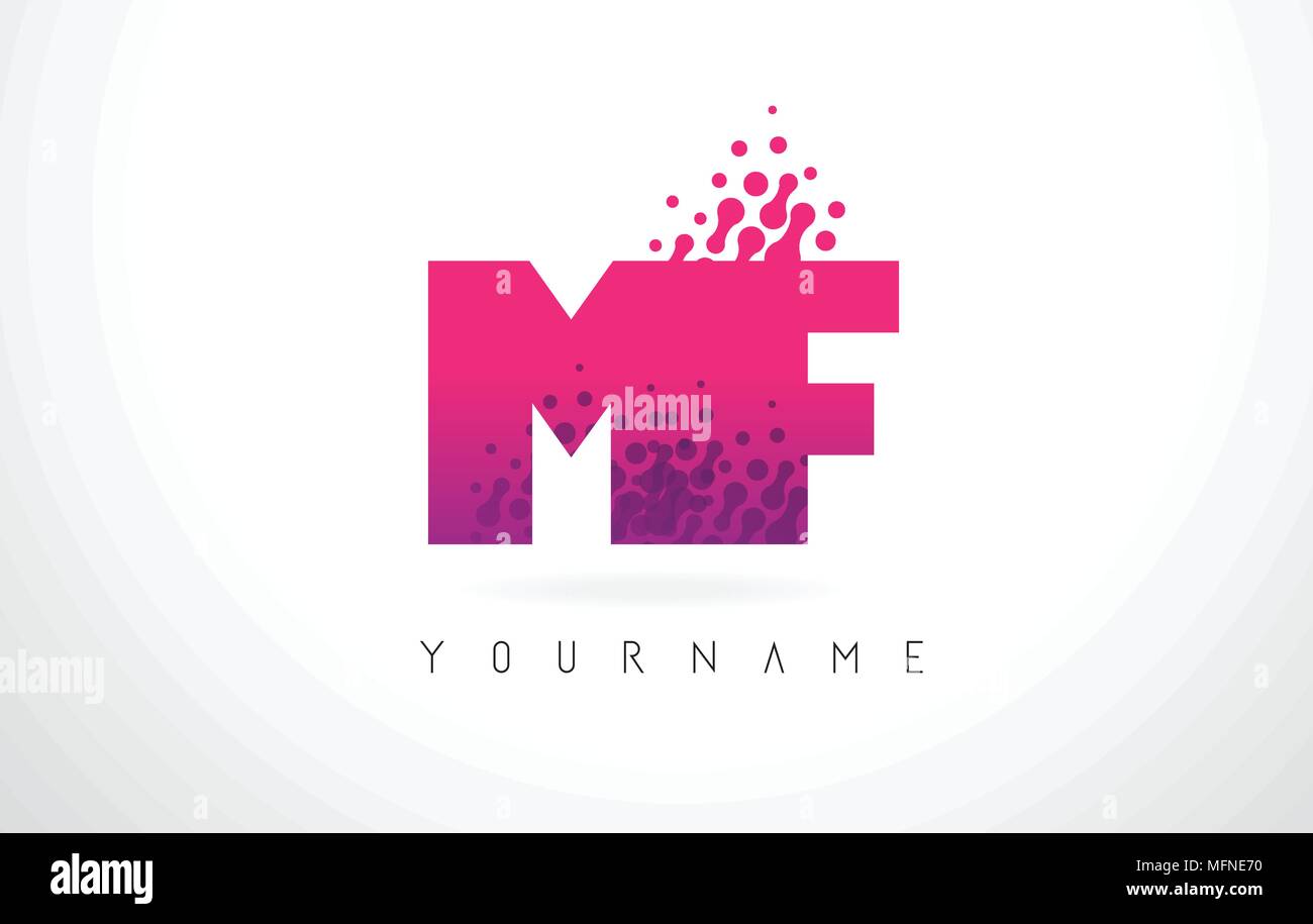 Logo MF M F Lettre rose avec des lettres et des particules de couleur violet Design Dots. Illustration de Vecteur