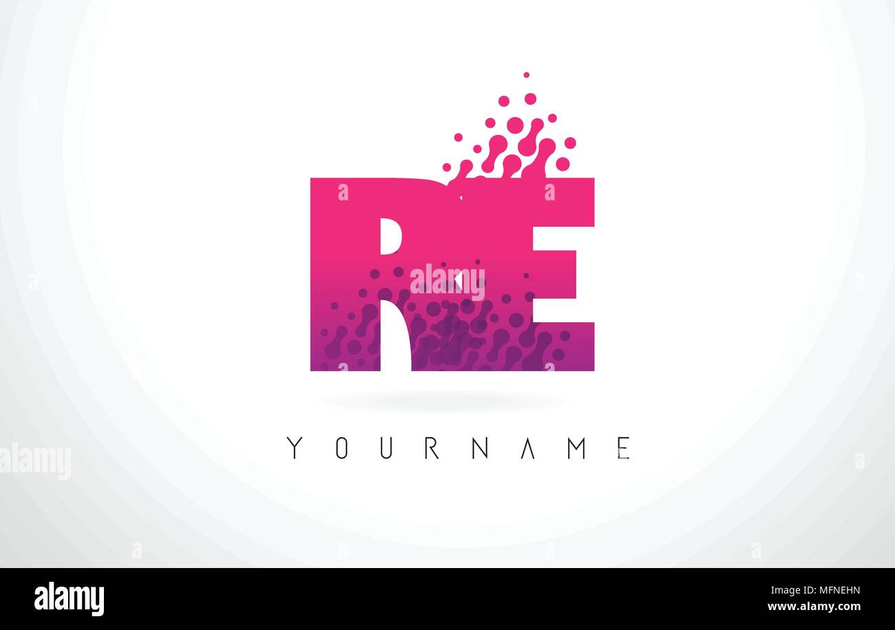 RE R E lettre Lettres rose avec logo et couleur pourpre Points Particules Design. Illustration de Vecteur