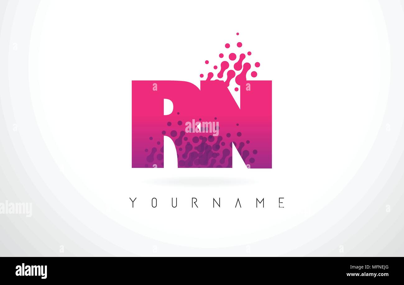 RN R N Lettre Logo avec les lettres de couleur pourpre rose et particules Points de conception. Illustration de Vecteur
