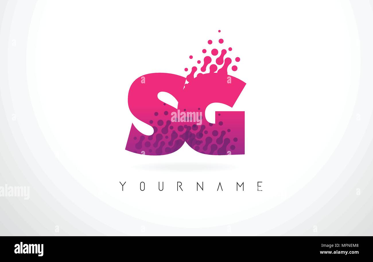 SG S G Lettre Logo avec les lettres de couleur pourpre rose et particules Points de conception. Illustration de Vecteur