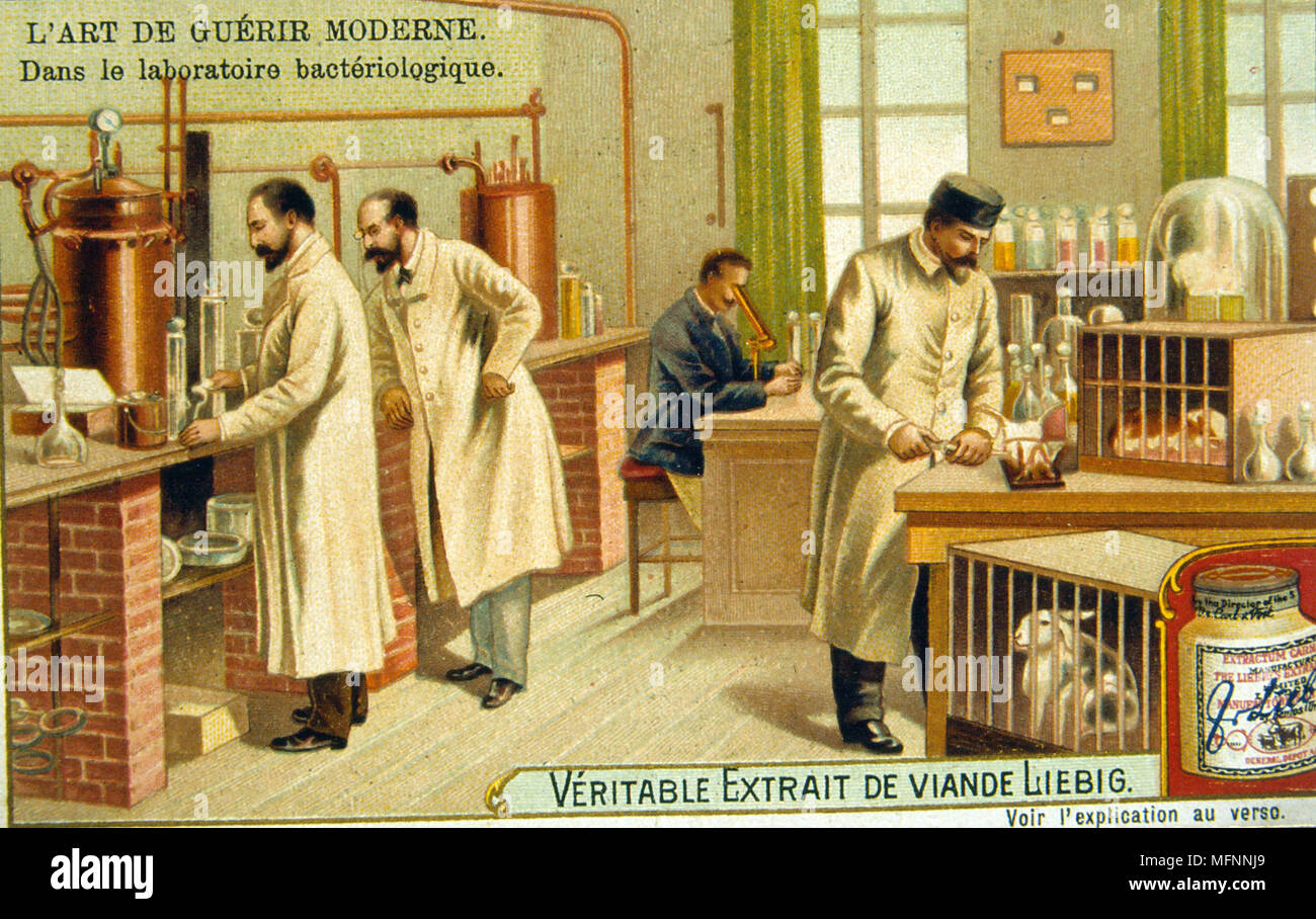 Laboratoire bactériologique, France, 1890. Chromolithographie c1900. Banque D'Images
