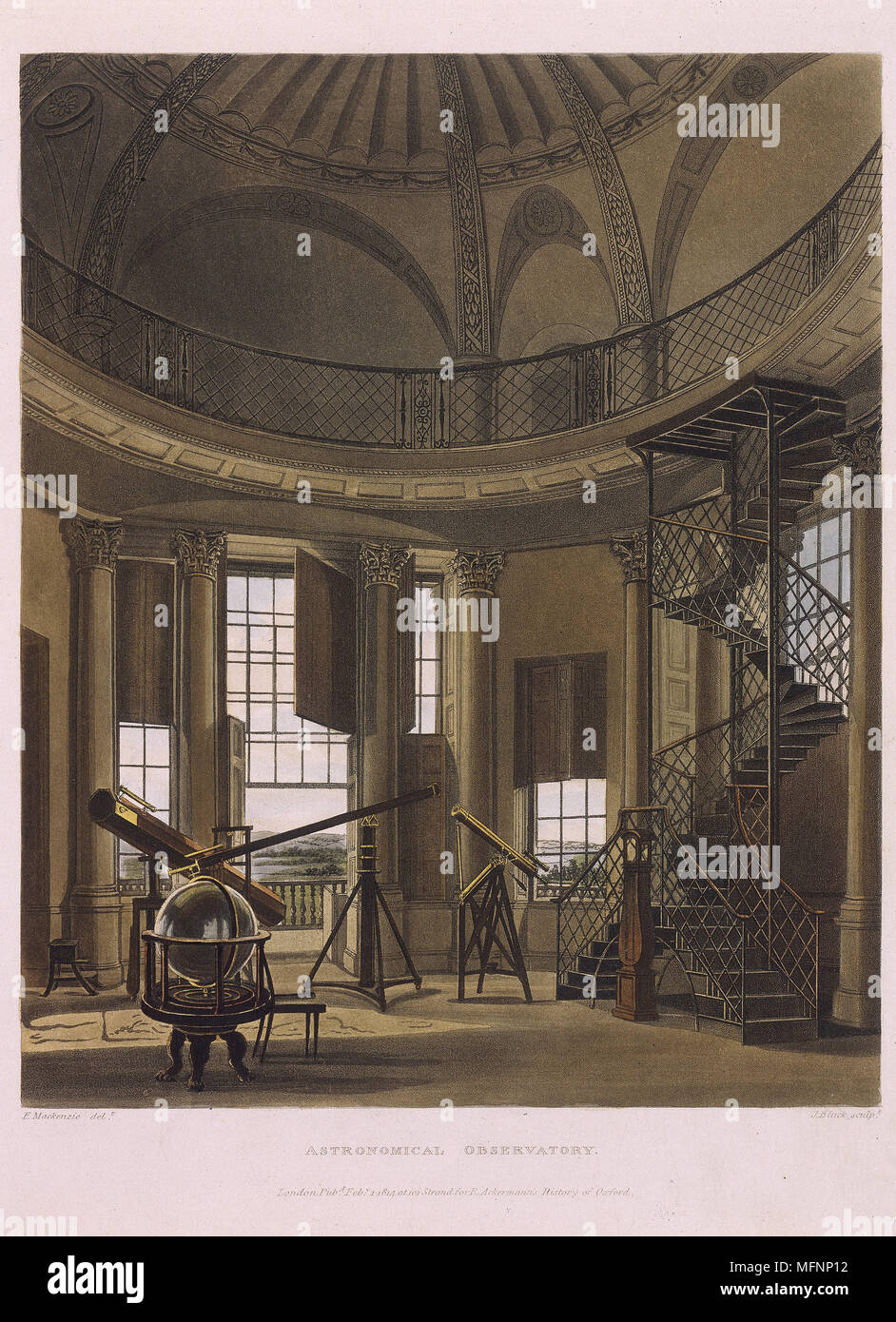 L'Observatoire Radcliffe à Oxford, Angleterre, 1814. Télescopes de différentes tailles, dont un par William Herschel. À partir de 'l'histoire d'Oxford' par Rudolph Ackerman (Londres, 1814). L'aquatinte. Banque D'Images