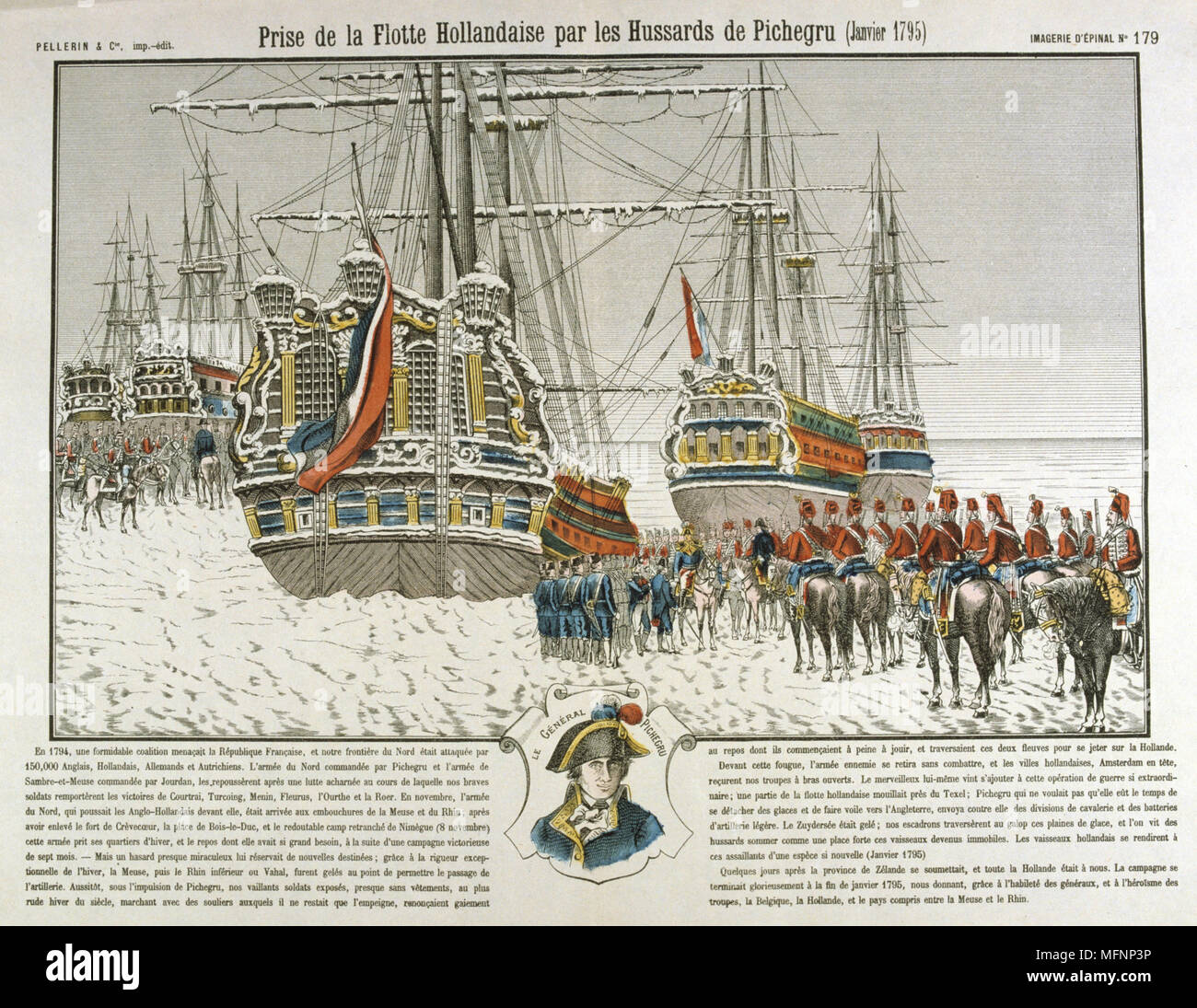 Capture de la flotte hollandaise, congelés à Den Helder, par les Français du Général Hussards Jean-Charles Pichegru (1761-1804) en janvier 1795. La gravure. Banque D'Images
