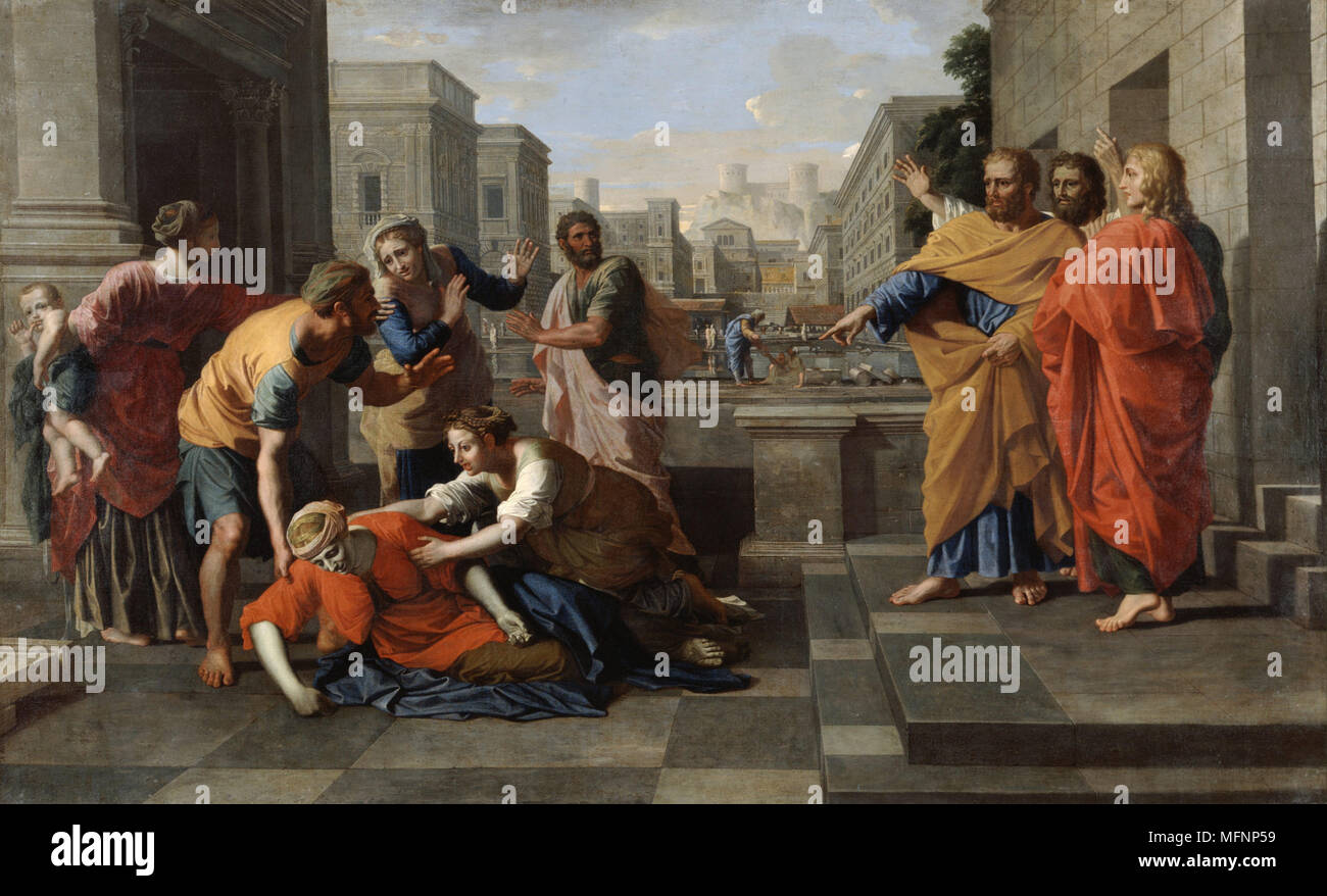 La mort de Saphira' 1654-1656. Nicolas Poussin (1594-1665) peintre français. Huile sur toile. Banque D'Images
