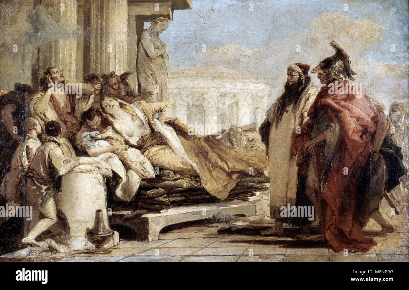 La mort de Didon" (Giovanni Battista Tiepolo (1696-1770) Gianbattista peintre vénitien). Dido (aussi appelée Elissa) fondateur et première reine de Carthage sur son bûcher. Tunisie légende auto-sacrifice Banque D'Images