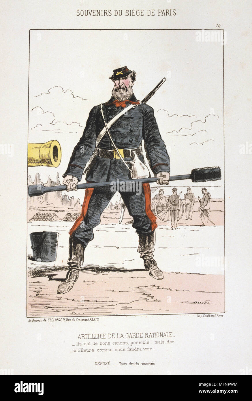 Guerre franco-prussienne de 1870-1871 : Siège de Paris 19 sept 1870-28 Jan 1871. Officier d'artillerie de la Garde nationale à la défense de Paris. À partir de la 'Souvenirs du siège de Paris par Jules Renard Draner. France Allemagne Banque D'Images